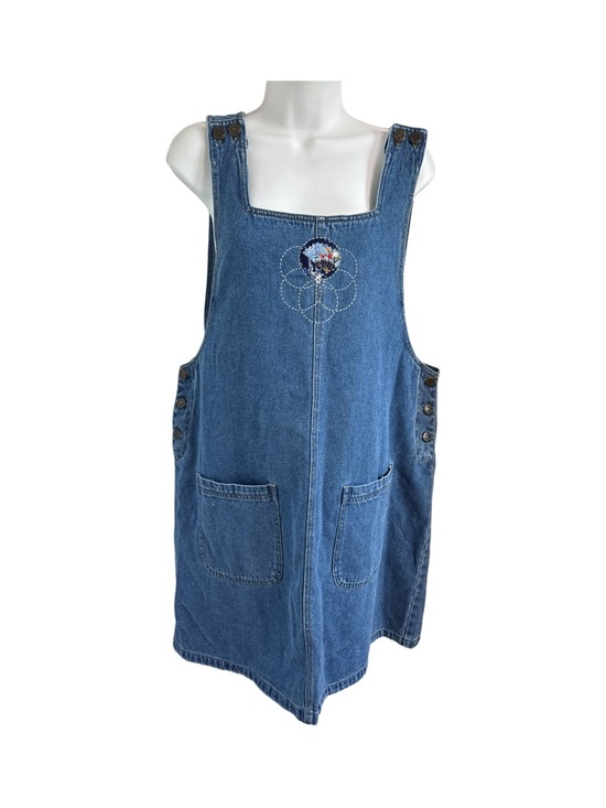 Haik’s Dresses & Skirts - Vintage Haiks Artisan Embroidered Asian Denim Pinafore Jumper Dress Size XL